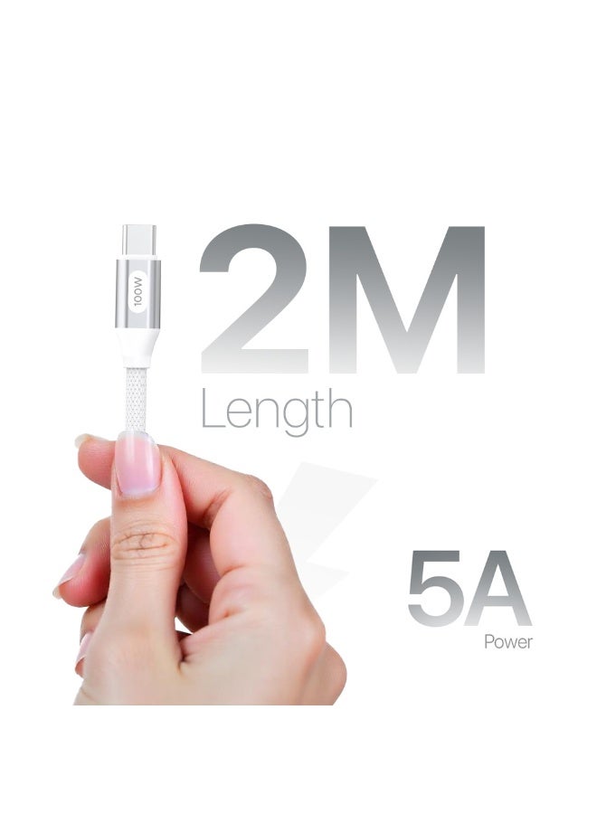 Lycka P Cord XTRA100 – 100W Type-C to Type-C Fast Charging & Data Sync Cable (2-Meter, White) - Image 2